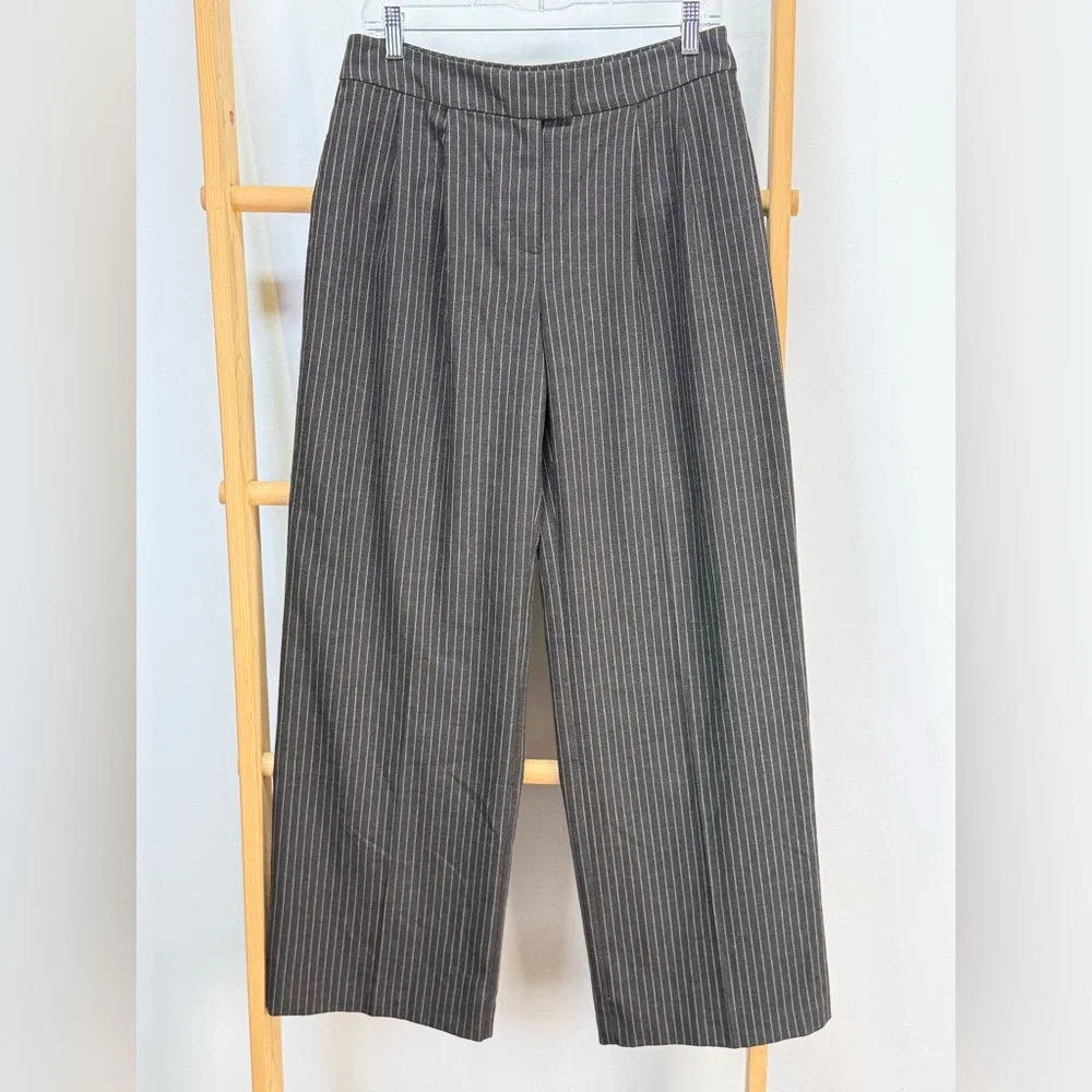 OPEN EDIT Gray pinstriped wide leg pleated front pants size S - Picture 5 of 16